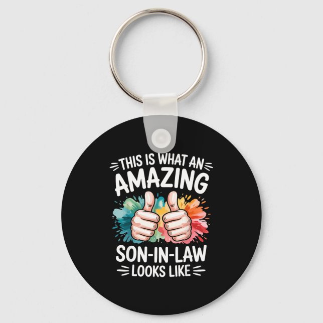 Amazing son in law present funny dad husband keychain (Front)