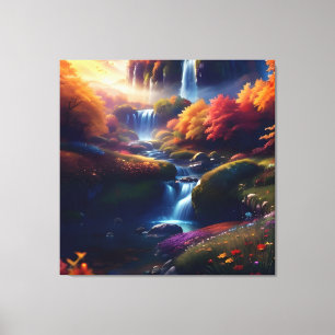 Amazing Splendour Waterfall Autumn Landscape 5 Canvas Print