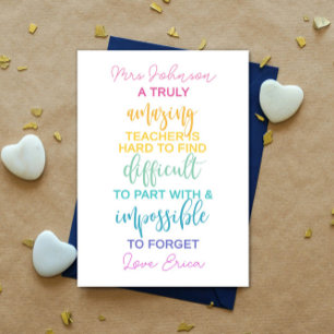 amazing teacher hard to find impossible to forget card
