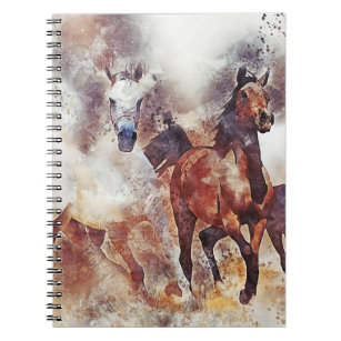 Amazing white and bay horses in a gallop notebook