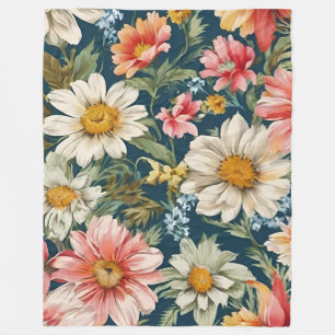 Amazing White and Pink Daisies, Summer Flowers Fleece Blanket