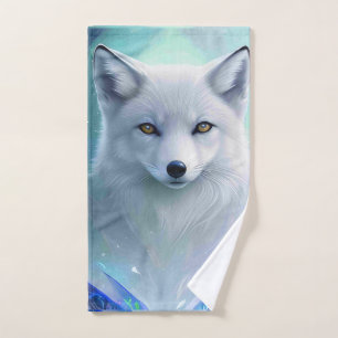 Amazing White Snow Fox on Icy Land Hand Towel