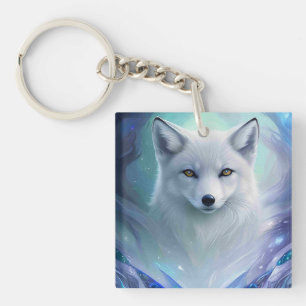 Amazing White Snow Fox on Icy Land Keychain