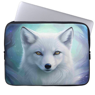 Amazing White Snow Fox on Icy Land Laptop Sleeve