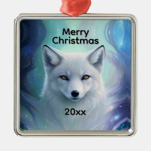 Amazing White Snow Fox on Icy Land Metal Ornament