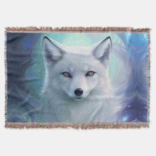 Amazing White Snow Fox on Icy Land Throw Blanket