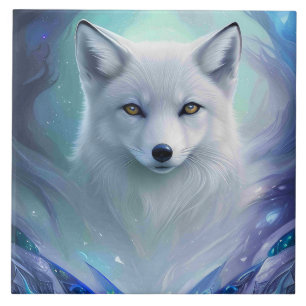 Amazing White Snow Fox on Icy Land Tile