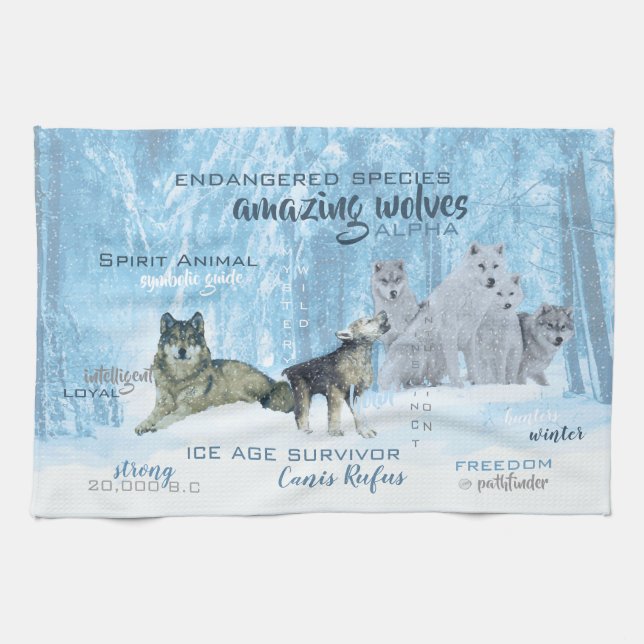 Amazing Wolves Typography | Personalized Kitchen Towel (Horizontal)