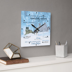 Amazing Wolves Typography Personalized Square Wall Clock
