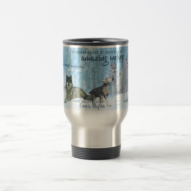 Amazing Wolves Typography | Personalized Travel Mug (Center)