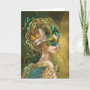 Amazing Woman fantasy Bird Masquerade Card. Holiday Card