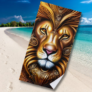 Amazingly Beautiful Golden Lion  Beach Towel