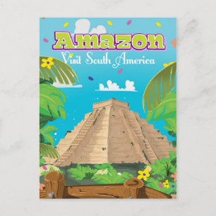 Amazon, Brazil cartoon travel poster. Postcard