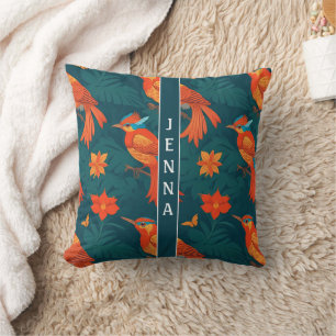 Amazonian Royal Flycatcher Retro Colourful Pattern Throw Pillow