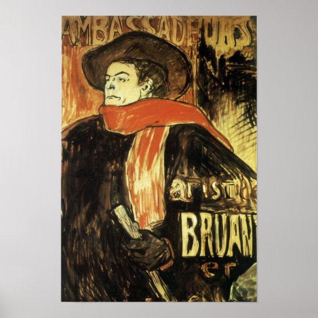 Ambassadeurs, Aristide Bruant by Toulouse Lautrec Poster (Front)