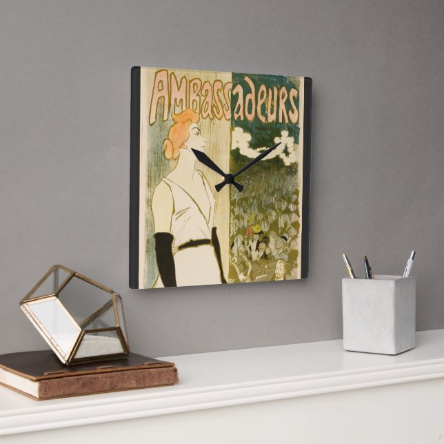 Ambassadeurs Yvette Guilbert by Theophile Steinlen Square Wall Clock (Office)