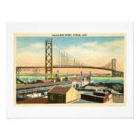 Ambassador Bridge Detroit, Michigan Vintage Postca