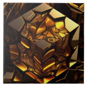 Amber and gold cube, 3D effect Tile