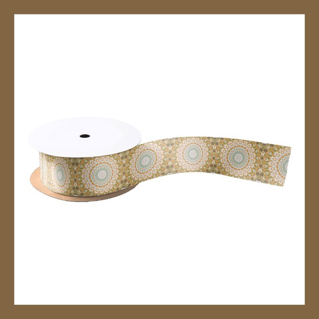 Amber and Green Retro Mandala Pattern Satin Ribbon (Creator Uploaded)