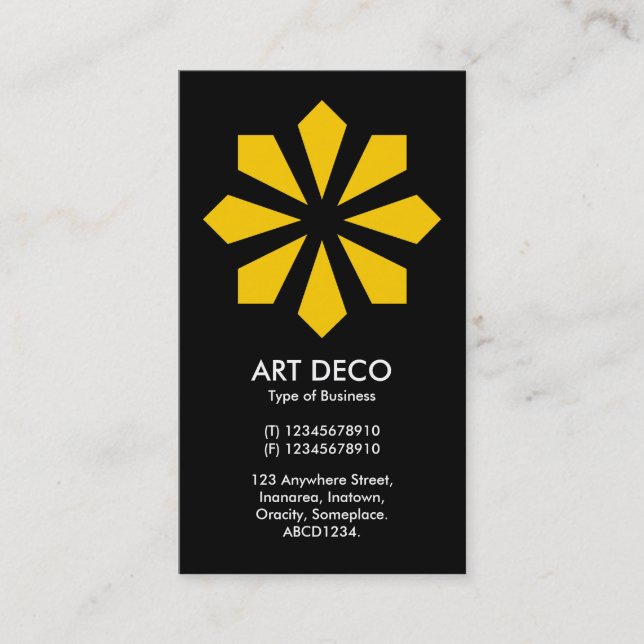 Amber Art Deco Flower Star - Black Business Card (Front)