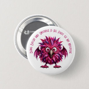 Amber - Big-Eyed Feathered Menace 2 Inch Round Button