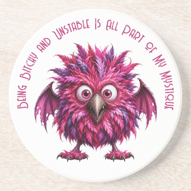 Amber - Big-Eyed Feathered Whimsical Monster  Coaster (Front)