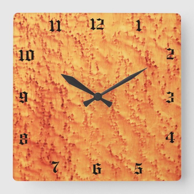Amber Bird's Eye Maple Wood Grain Printed Pattern Square Wall Clock (Front)