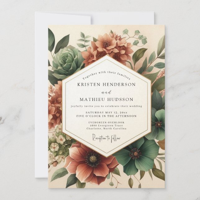 Amber Bloom Woodland Wedding Invitation (Front)