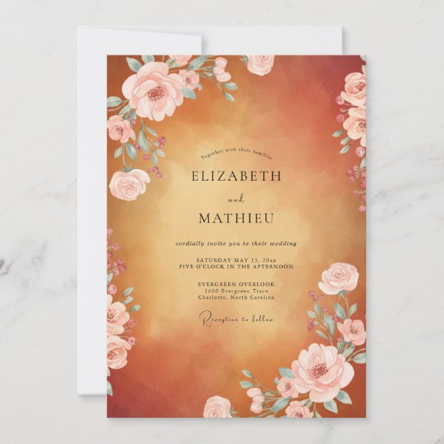 Amber Blush Rose Wedding Invitation (Front)