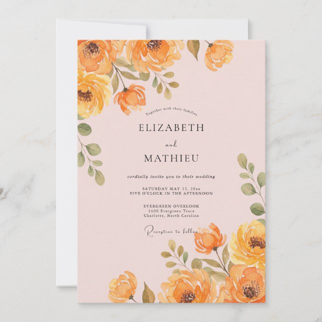 Amber Citrus Blossom Wedding Invitation (Front)