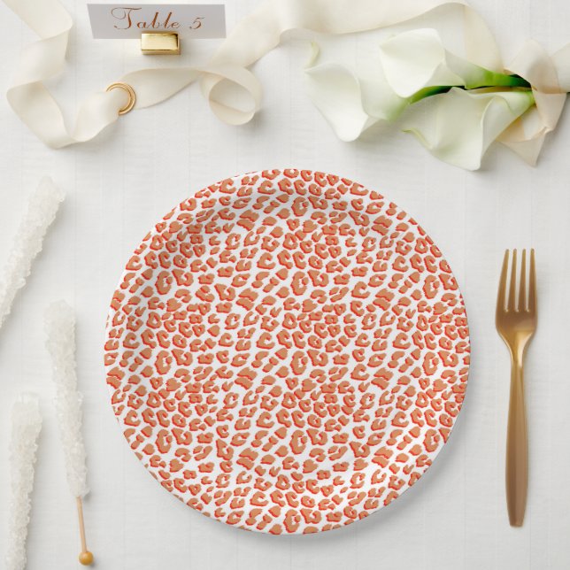 Amber Colour and White Leopard Print Paper Plate (Wedding)