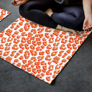 Amber Colour and White Leopard Print Yoga Mat