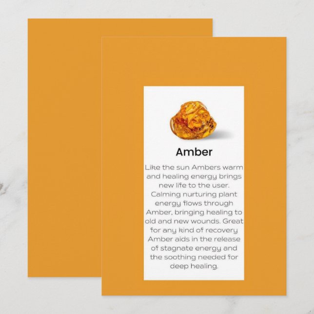 Amber Crystal Meaning Jewellery Display Card Tag (Front/Back)
