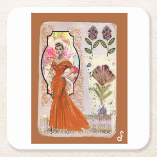 Amber Elegance Square Paper Coaster