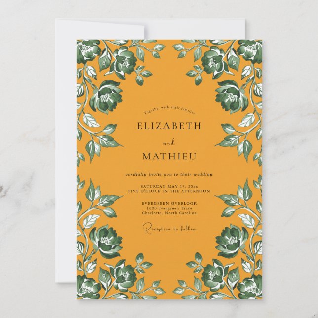 Amber Emerald Leaf Wedding Invitation (Front)