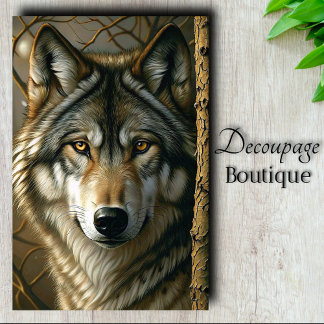 Amber Eyed Grey Wolf Decoupage Tissue Paper