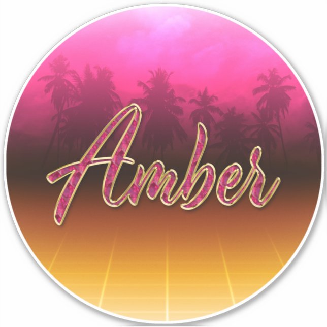 Amber first name golden pink sticker (Front)