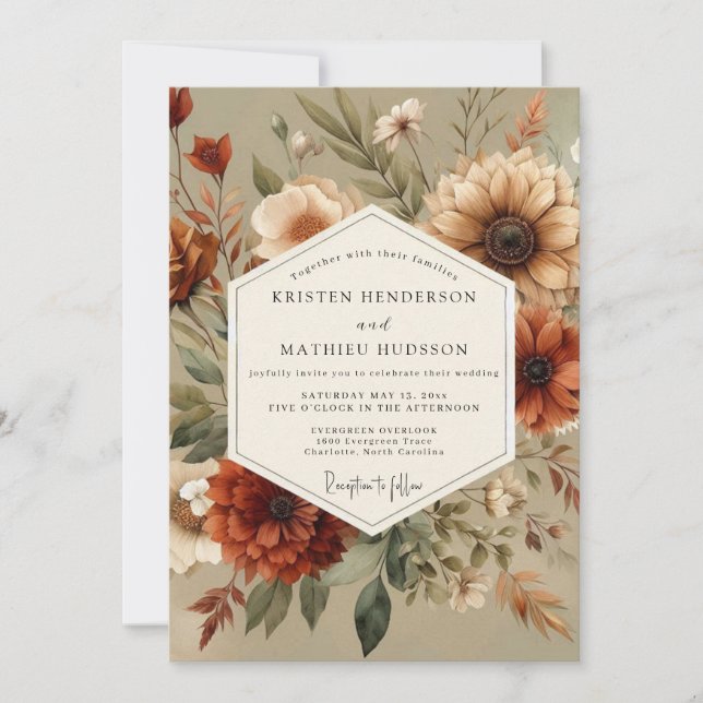 Amber Floral Autumn Romance Wedding Invitation (Front)