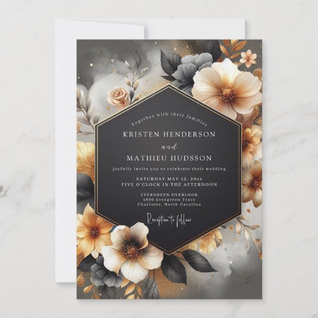 Amber Floral Moody Romance Wedding Invitation (Front)