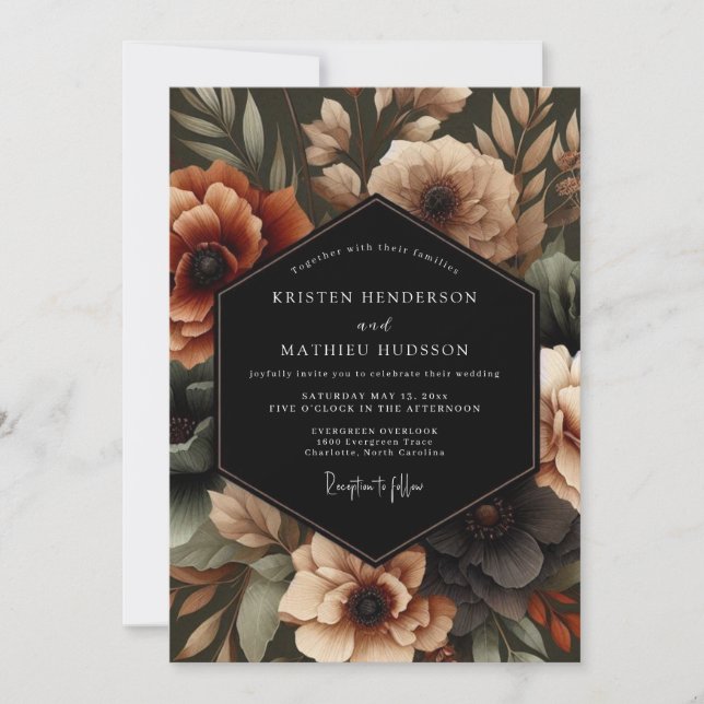 Amber Floral Moody Wedding Invitation (Front)
