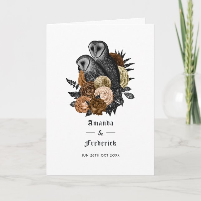 Amber Floral Owls Gothic Wedding Program (Front)