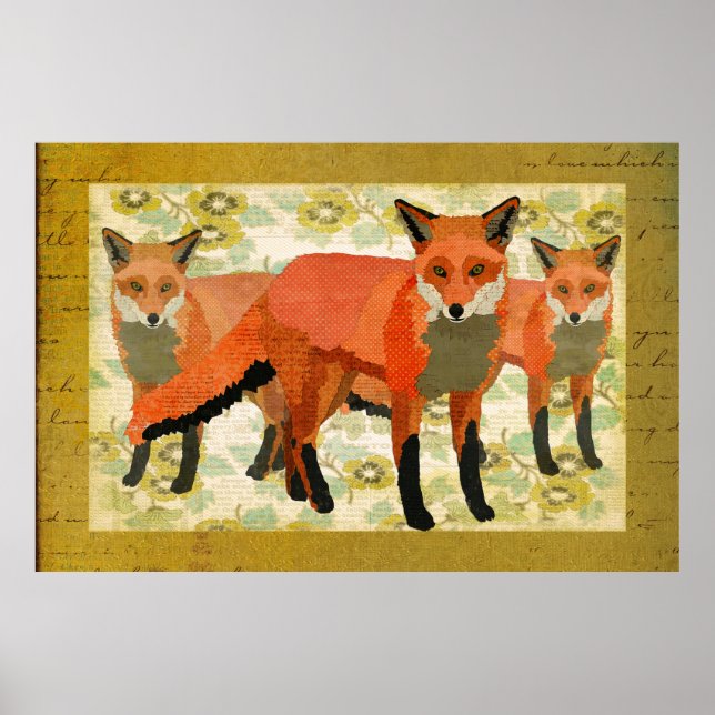 Amber Foxes Art Poster (Front)