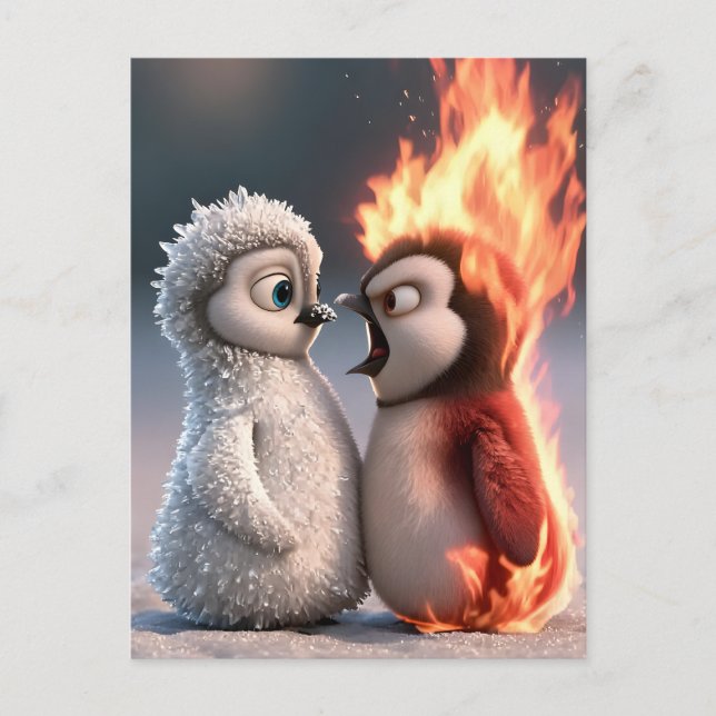 Amber & Frosty Fire and Ice Penguin Poster Postcard (Front)