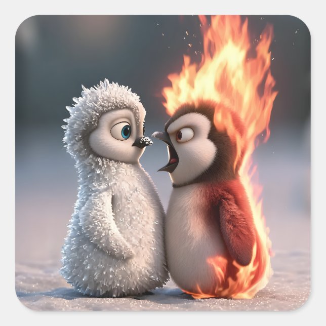 Amber & Frosty Tiny Penguins Big Feelings Square Sticker (Front)