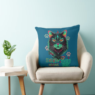 Amber Glow Cat Energy Throw Pillow