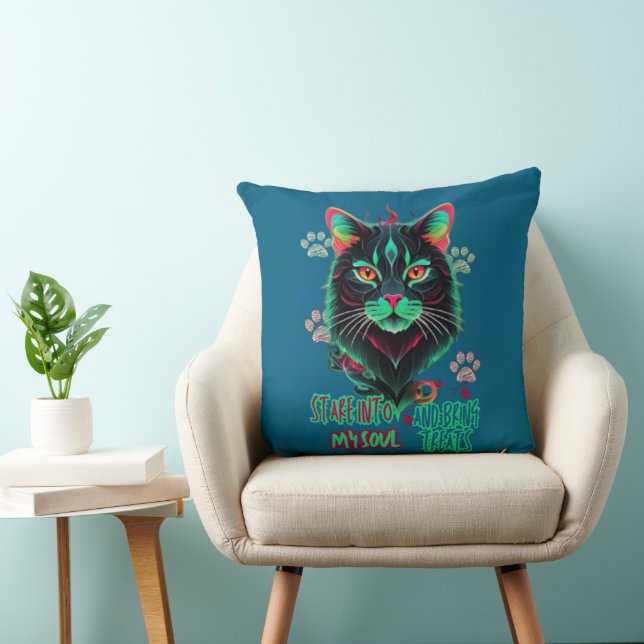Amber Glow Cat Energy Throw Pillow (Chair)
