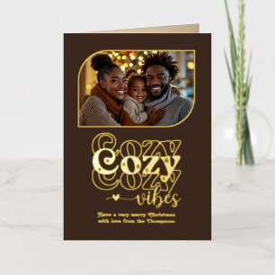 Amber Glow Cozy Vibes Christmas Photo Foil Holiday Card