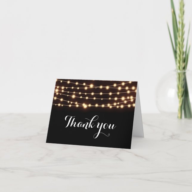 Amber Glow String Lights Elegant Wedding Fold Card (Front)