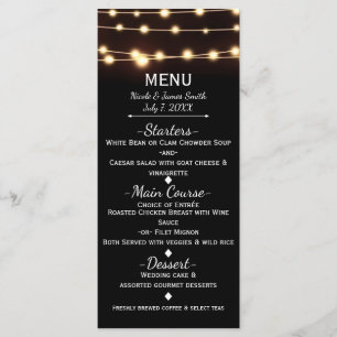 Amber Glow String Lights Elegant Wedding Menu