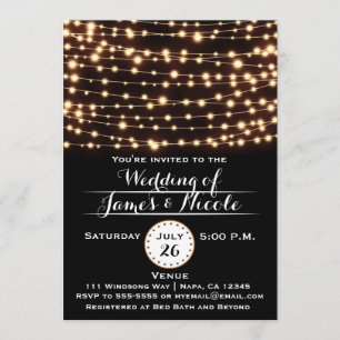Amber Glow String Lights Rustic Wedding Invitation